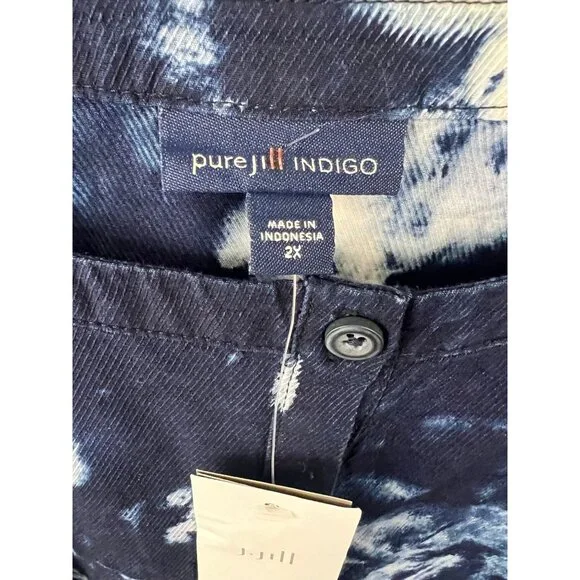 NWT J.jill Pure Jill INDIGO 2X Boxy Lagenlook Cotton Blouse Shirt Top Tie-Dye - Picture 3 of 6
